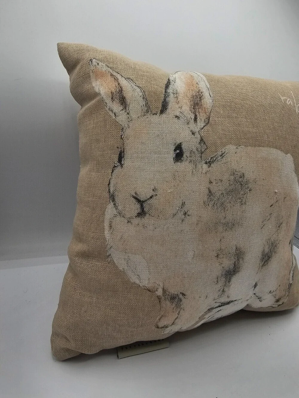 POTTERY BARN Watercolor Bunny Pillow EASTER/SPRING Linen Blend with White Rabbit